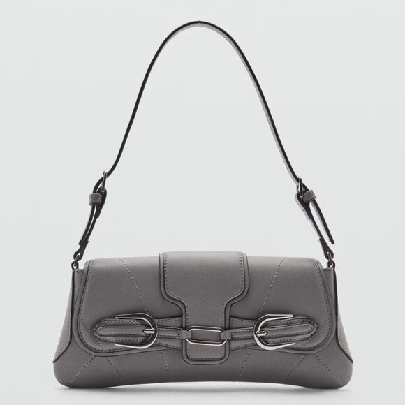 Mango Grey Shoulder Bag With Buckles Detail/NWT - Picture 1 of 14